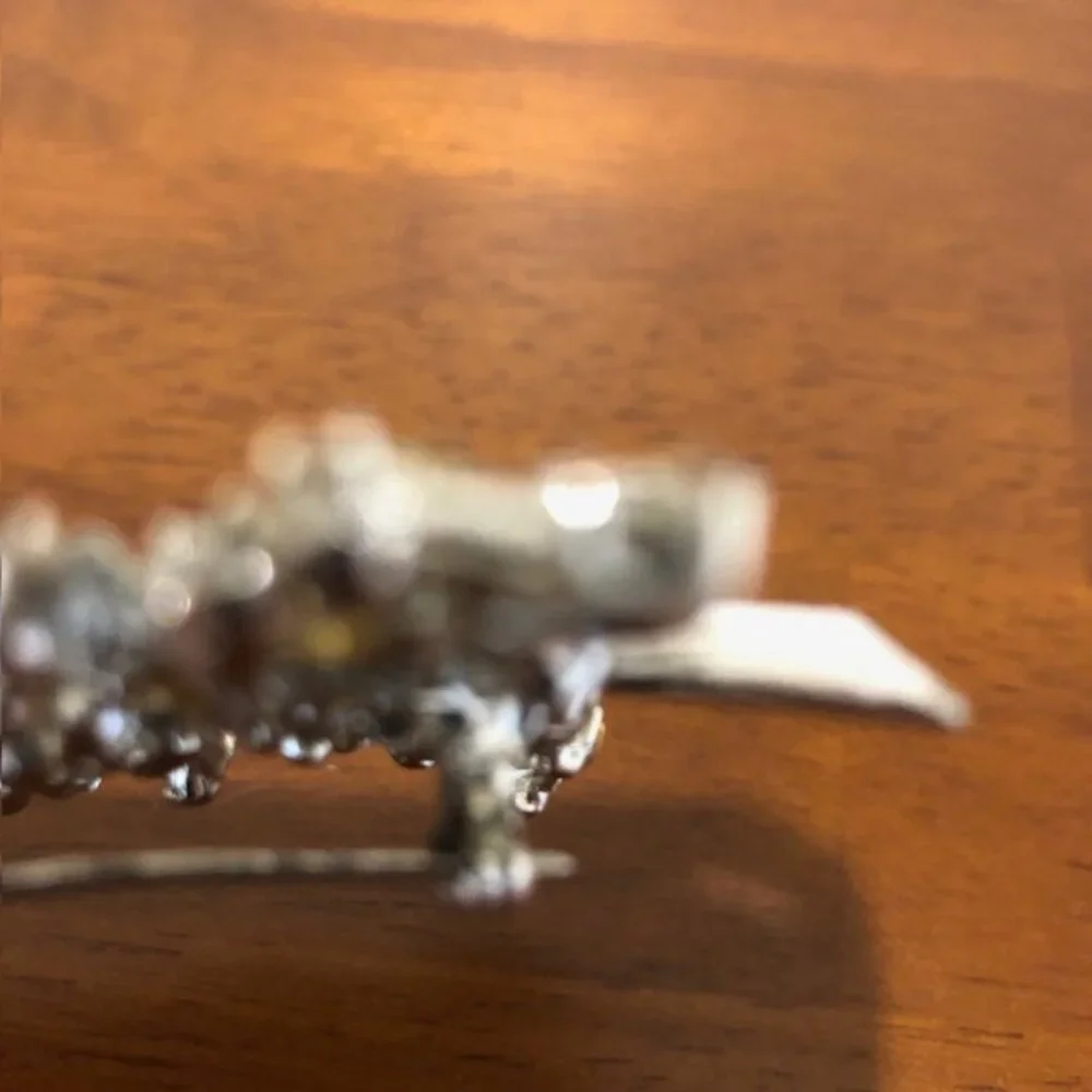 Silver Tone Blue Rhinestone Oversized Leaf Brooch Pin